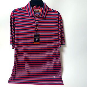 Cremieux Men’s Red Blue Striped Performance Short Sleeve 3 Button Polo Shirt -M